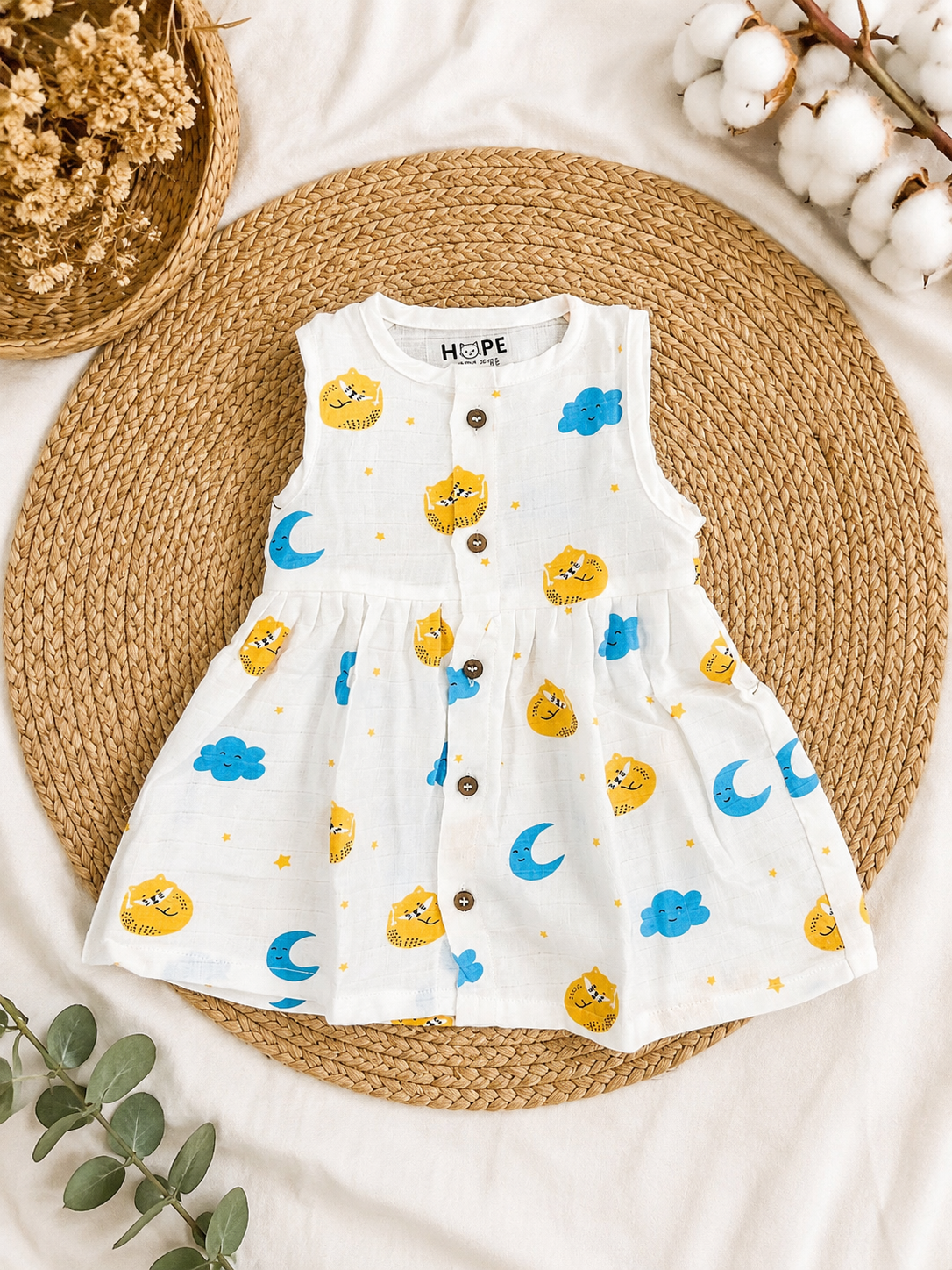 Sleeping Cat Muslin Sleeveless Frock