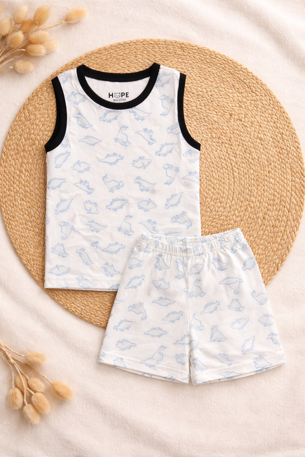 White Dino Sleeveless and Shorts Set (6 Months to 3 Years)