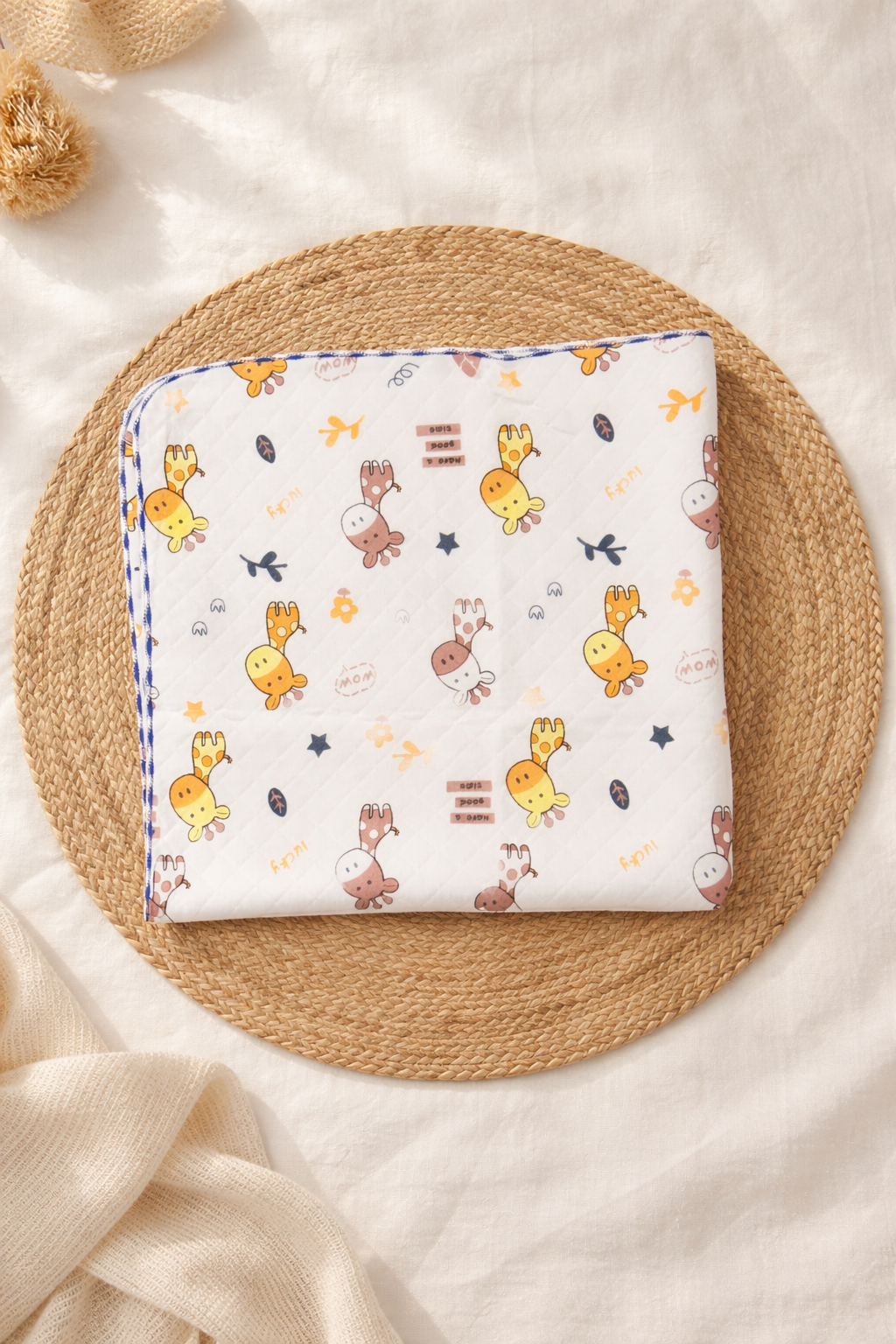 Cute Giraffe Muslin Quilt Diamond Cut Blanket