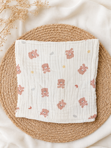 Brown Teddy 6Layer Crinckled Muslin Bath Towel