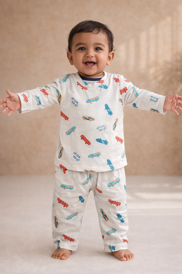 Blue Board Skate Print Baby Set  (6 Months to 5 Years)