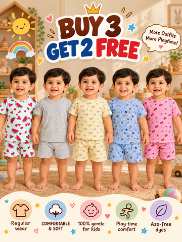 Buy 3 Get 2 Free |Colorful Interlock Kids Shorts Set Combo |(1 Year to 8 Years)