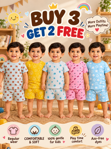 Buy 3 Get 2 Free |Colorful Interlock Kids Shorts Set Combo |(1 Year to 8 Years)