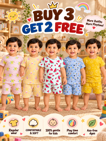 Buy 3 Get 2 Free |Colorful Interlock Kids Shorts Set Combo |(1 Year to 8 Years)