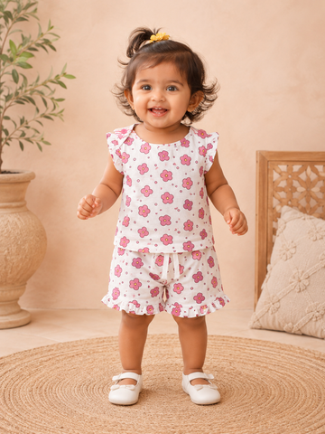 Pink Floral Stylish Co-Ords (New Born to 36 Months)