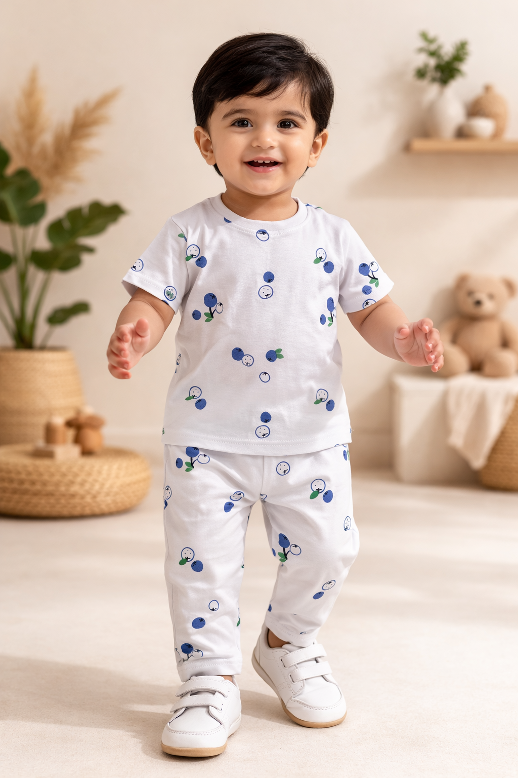 Blue Floral Interlock Cotton Co-Ord Sets (1 Year to 5 Years)