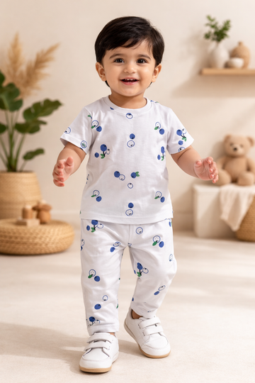 Blue Floral Interlock Cotton Co-Ord Sets (1 Year to 5 Years)