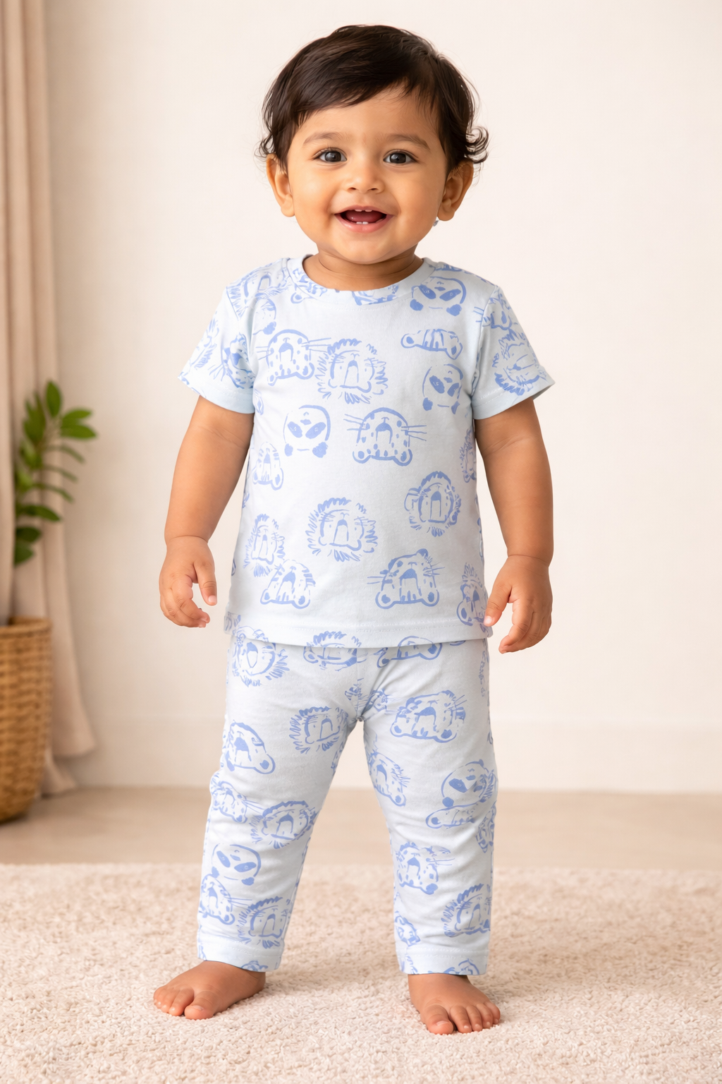 Blue Simba Interlock Cotton Co-Ord Sets (1 Year to 5 Years)