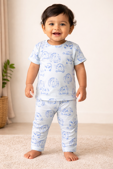 Blue Simba Interlock Cotton Co-Ord Sets (1 Year to 5 Years)