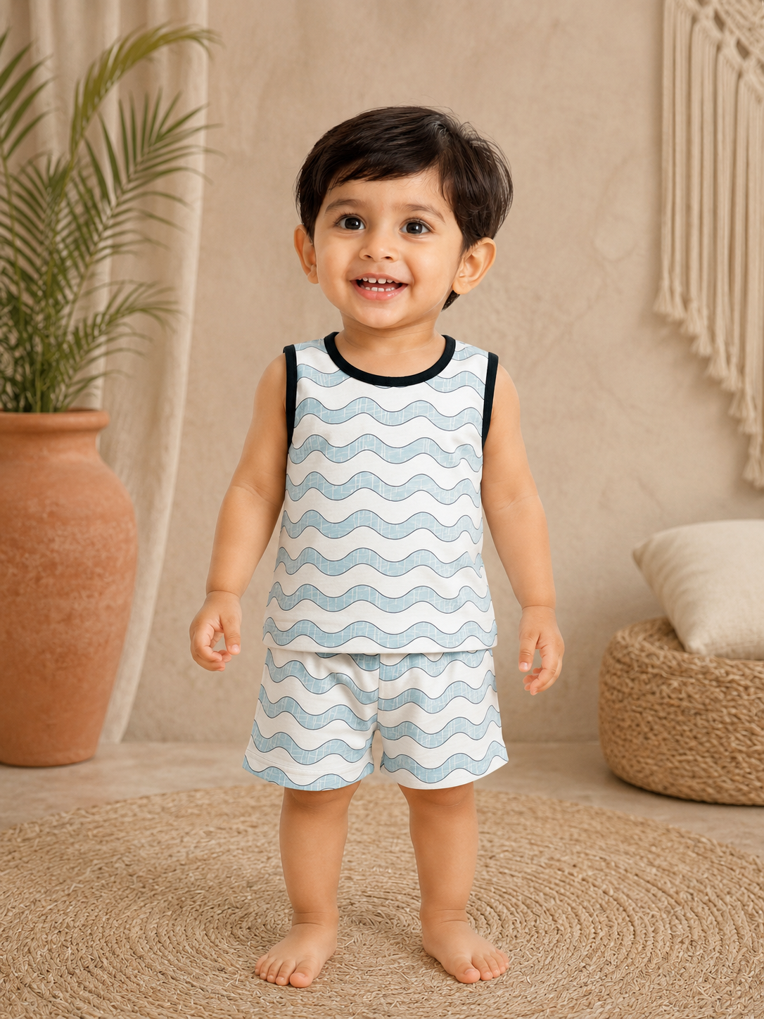 Blue Waves Sleeveless and Shorts Set (6 Months to 5 Years)