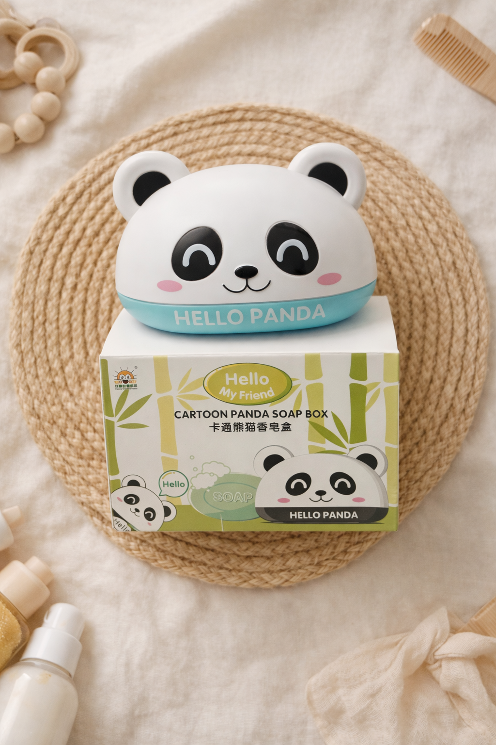 Cute Panda Blue Soap Storage Case