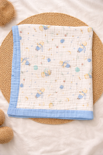 Moon and Stars Crinkled Muslin Baby Blanket, 6-Layer, 110×110 cm