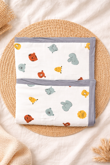 6-Layer Baby Muslin Blanket – Animal Print | 85×85 cm