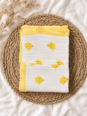 Cute Chick Crinkled Muslin Baby Blanket, 6-Layer, 110×110 cm