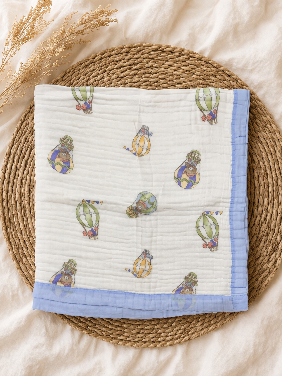 Colorful Balloons Crinkled Muslin Baby Blanket, 6-Layer, 110×110 cm