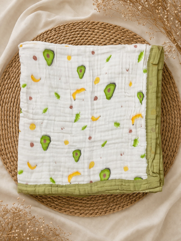 Greenish Avacado Crinkled Muslin Baby Blanket, 6-Layer, 110×110 cm
