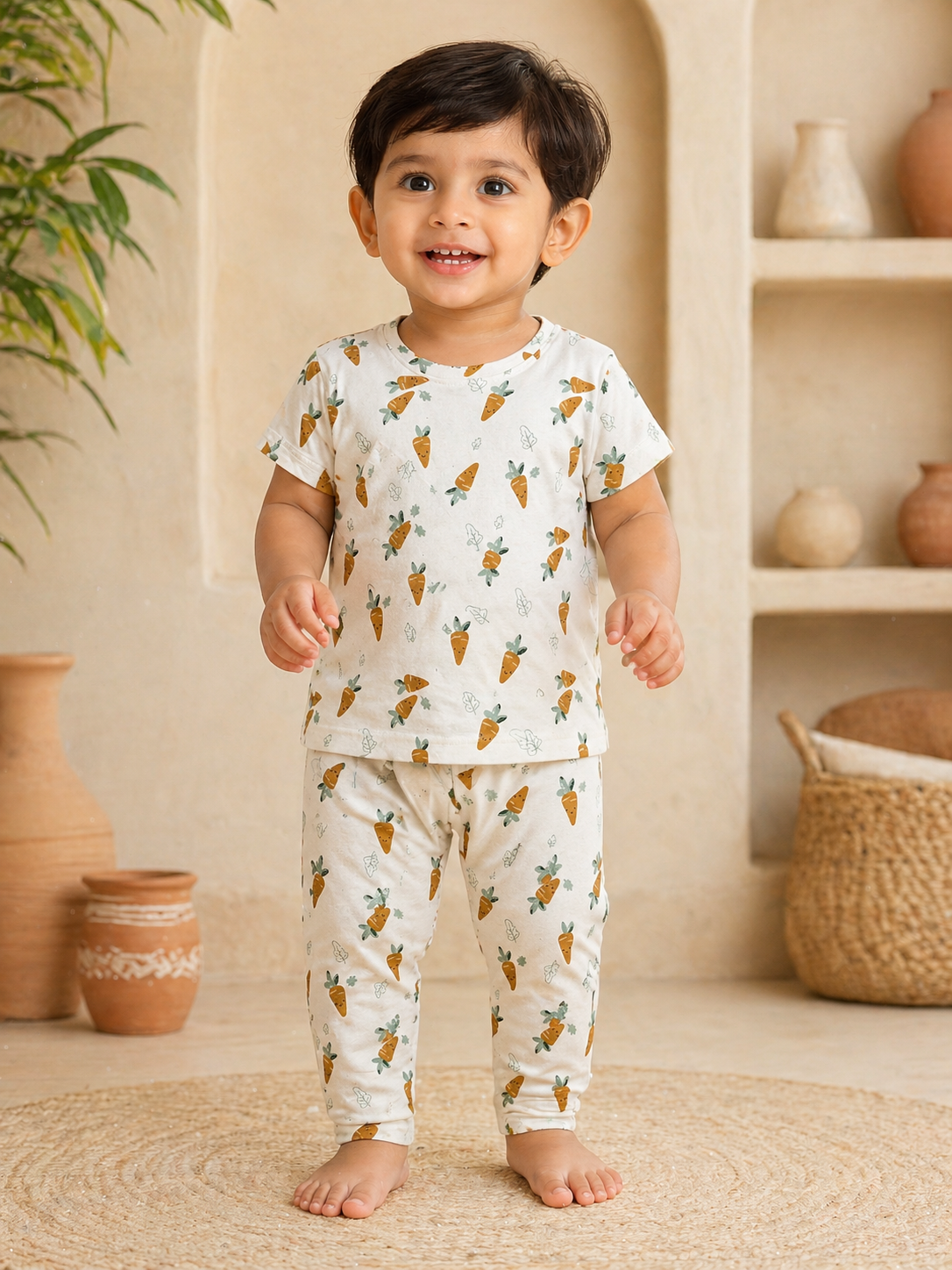 Carrot Themed Interlock Cotton Co-Ord Sets (1 Year to 5 Years)