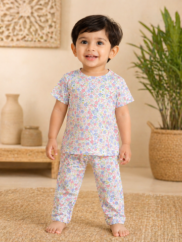 Pink Floral Interlock Cotton Co-Ord Sets (1 Year to 5 Years)