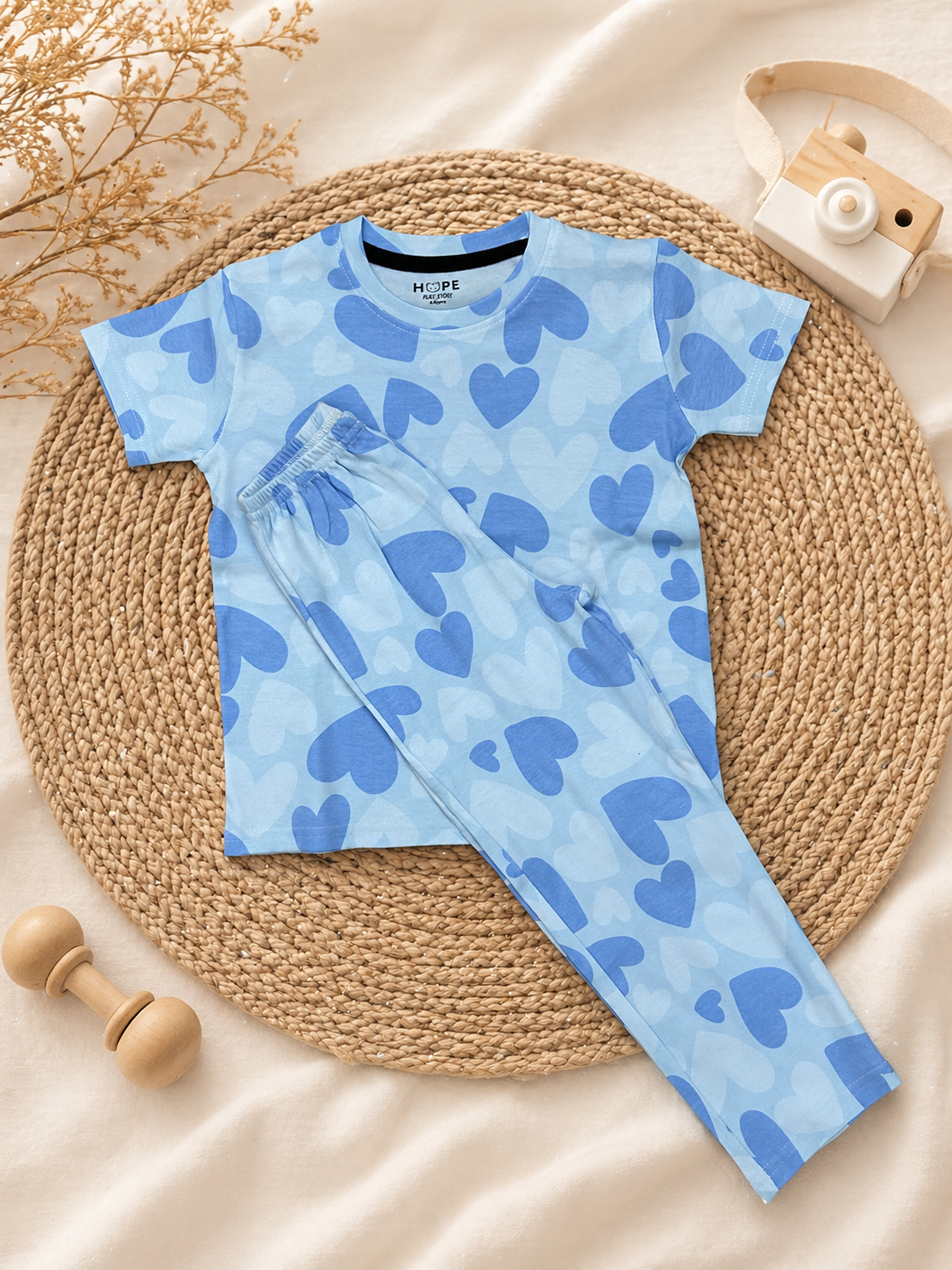 Blue Heartin Interlock Cotton Co-Ord Sets (1 Year to 5 Years)