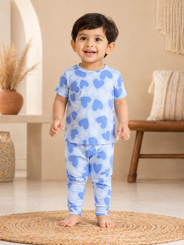 Blue Heartin Interlock Cotton Co-Ord Sets (1 Year to 5 Years)