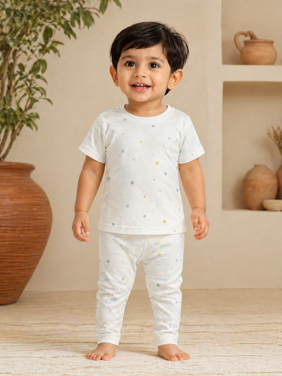 Color Dotted Interlock Cotton Co-Ord Sets (1 Year to 5 Years)
