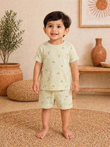 Lime Green Interlock Shorts Sets (1 Years  to 5 Years)