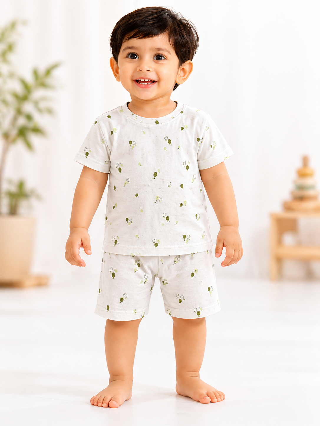 Beige lime Interlock Shorts Sets (1 Years  to 5 Years)