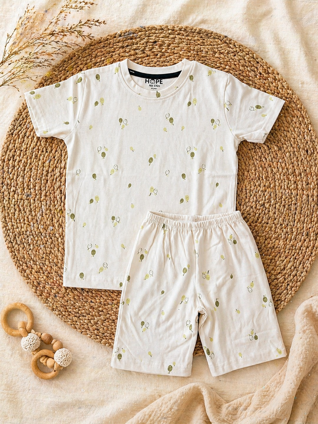 Beige lime Interlock Shorts Sets (1 Years  to 5 Years)