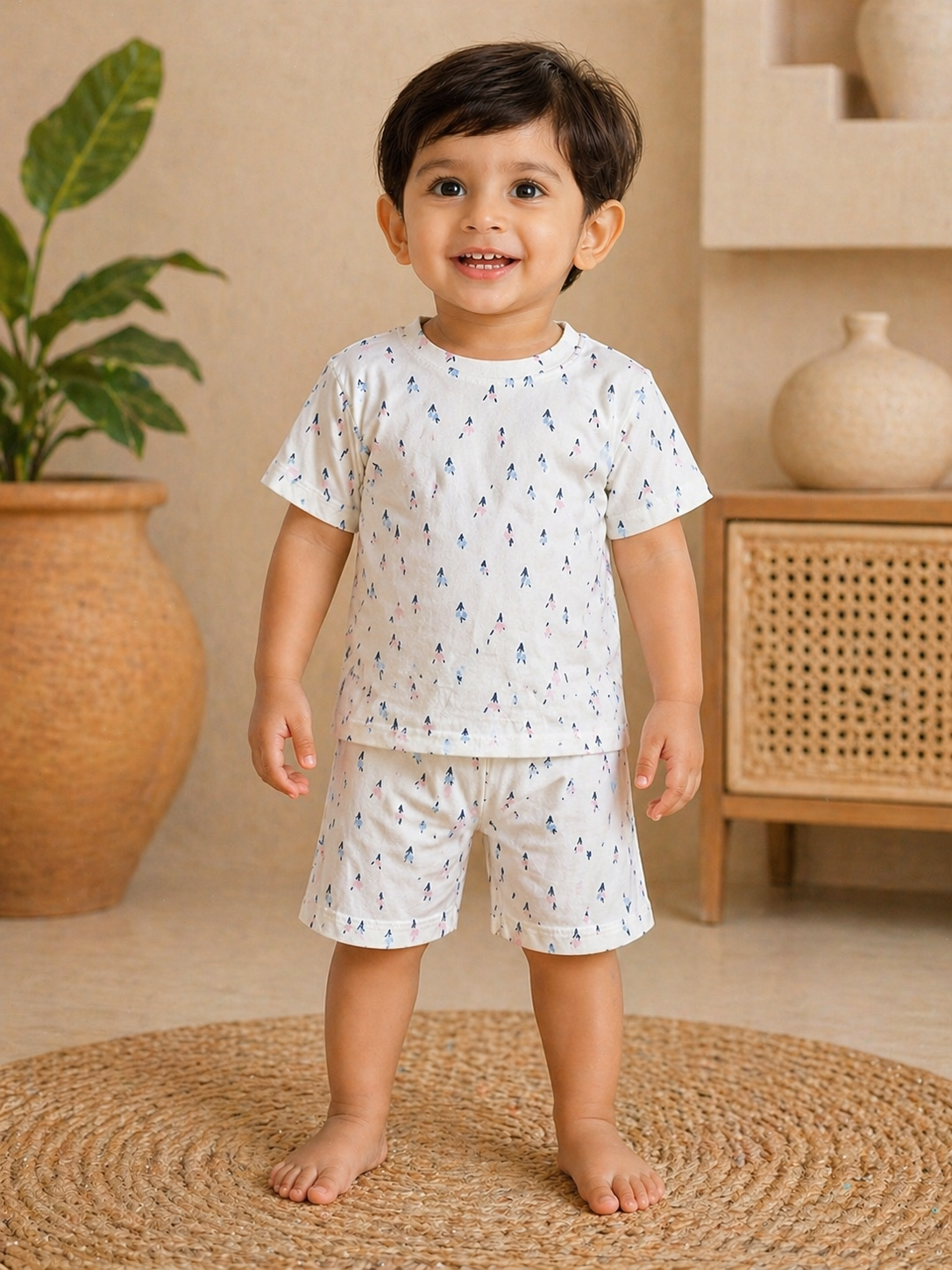 White Floral Interlock Shorts Sets (1 Years  to 5 Years)