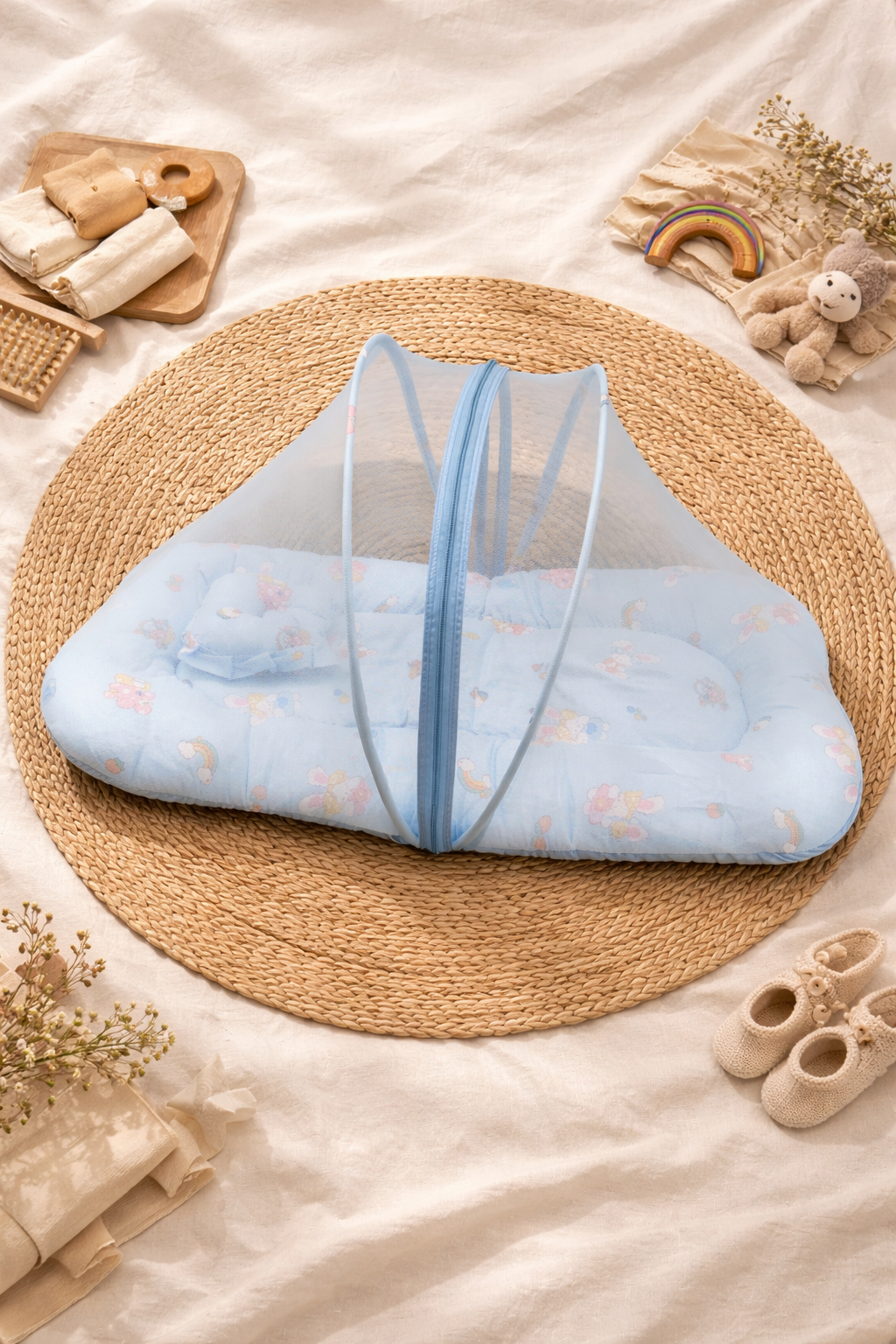 Blush Blue Muslin Mosquito Net  Bed🌙🦟