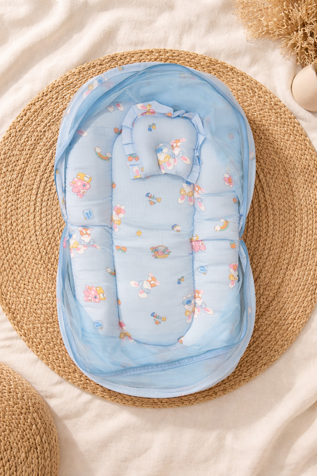 Blush Blue Muslin Mosquito Net  Bed🌙🦟