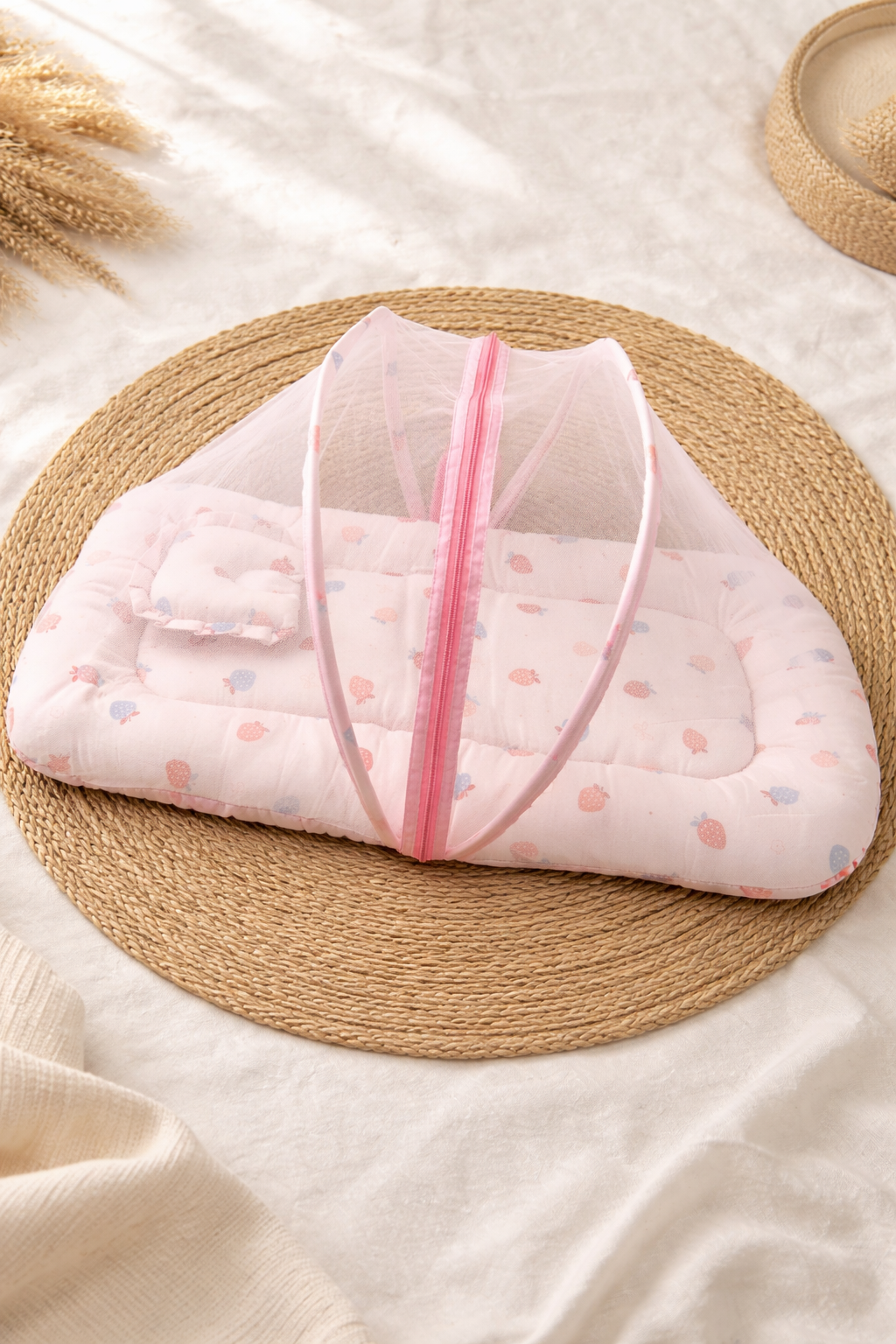 Pink Berry Mosquito Net Bed (Cotton)🌙🦟