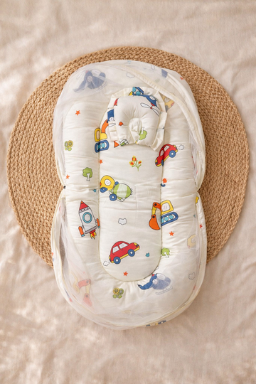 Colorful Vehicles Mosquito Net Bed (Cotton)🌙🦟
