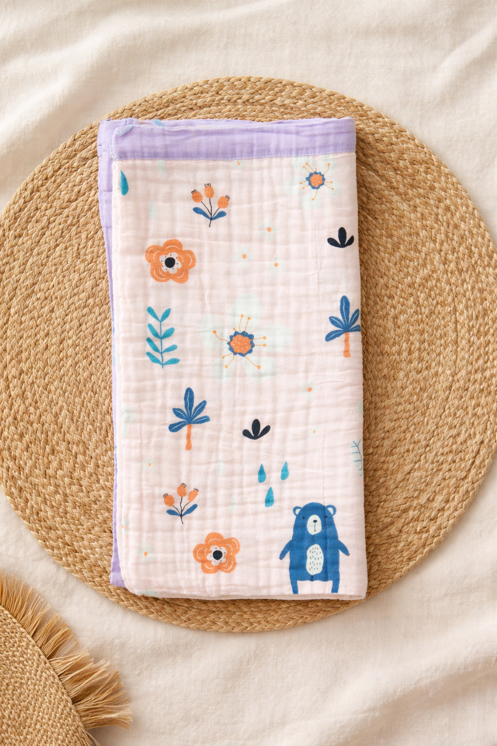 Crinkled Premium Muslin 6-Layer Baby Blanket – 110 × 110 cm (Cartoon)