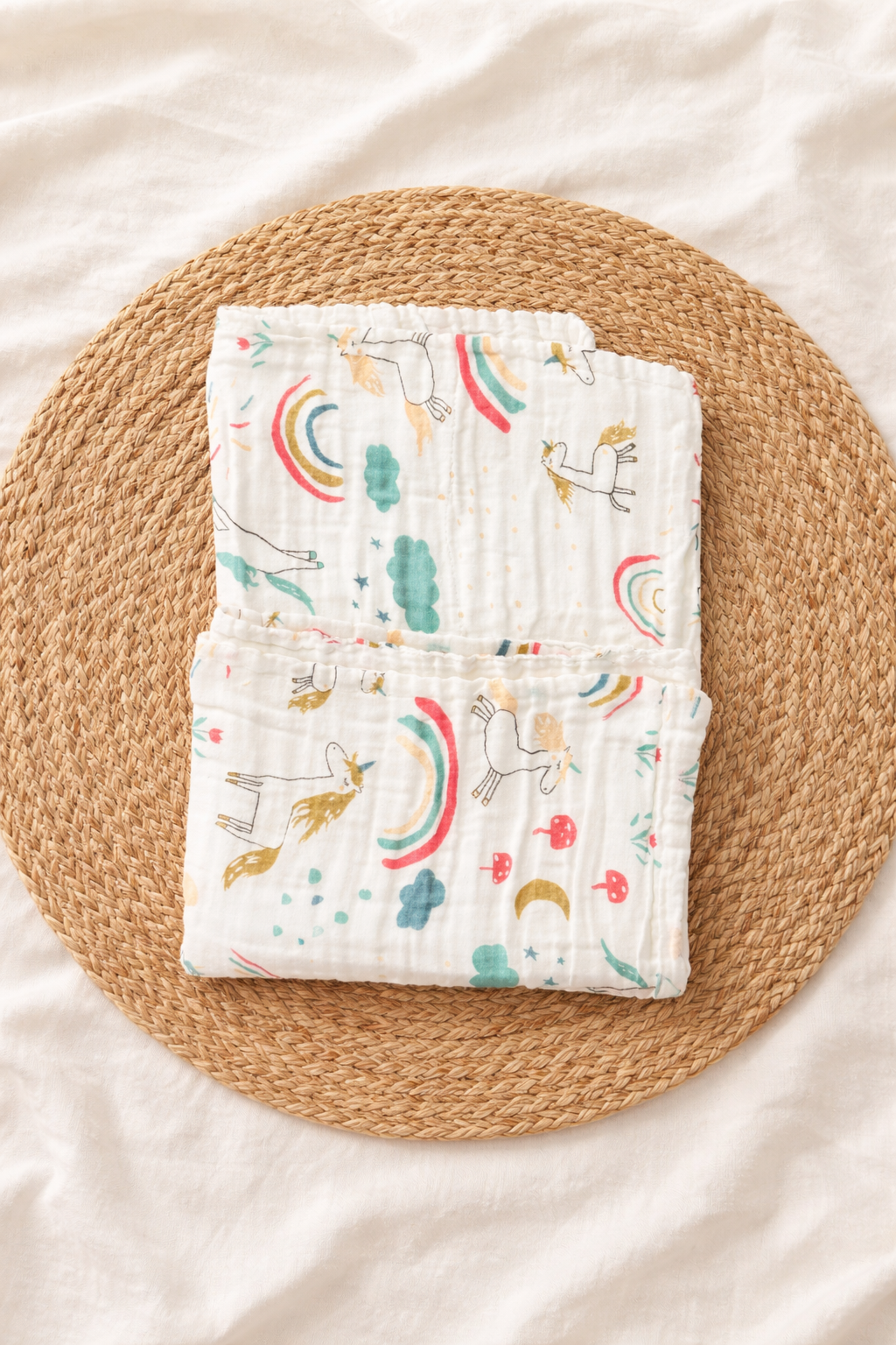Colorful Unicorn 6Layer Crinckled Muslin Bath Towel