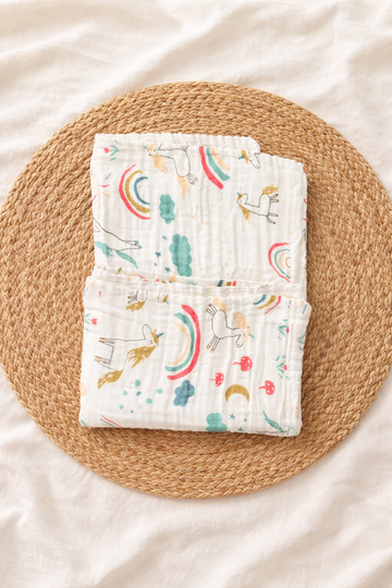 Colorful Unicorn 6Layer Crinckled Muslin Bath Towel