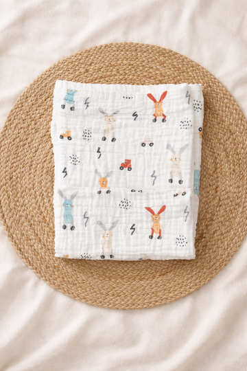 Colorful Bunny 6Layer Crinckled Muslin Bath Towel