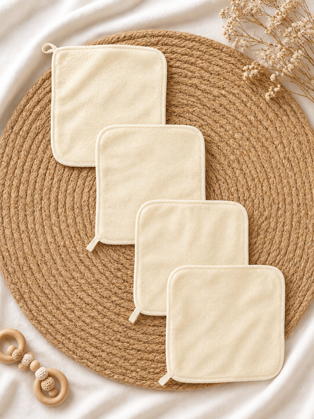 Premium Muslin Terry Wash Cloth (wipes) with Hook – 30×30 cm (Pack of 4) | Random