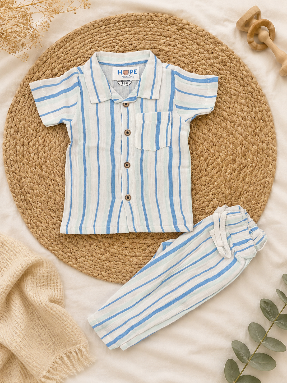 Blue Stripes Muslin Pant Set (New Born to 24 Months)