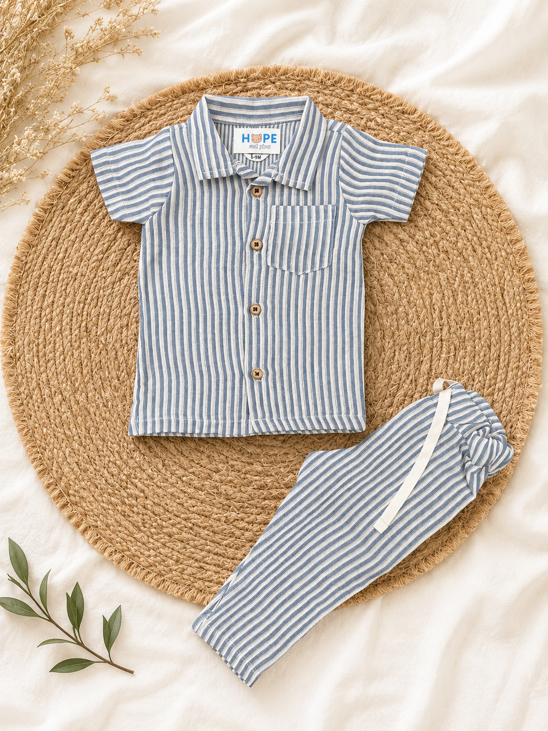 Navy Stripes Muslin Pant Set (New Born to 24 Months)