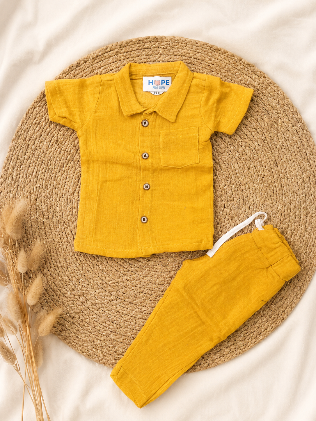 Yellow Muslin Pant Set (New Born to 24 Months)