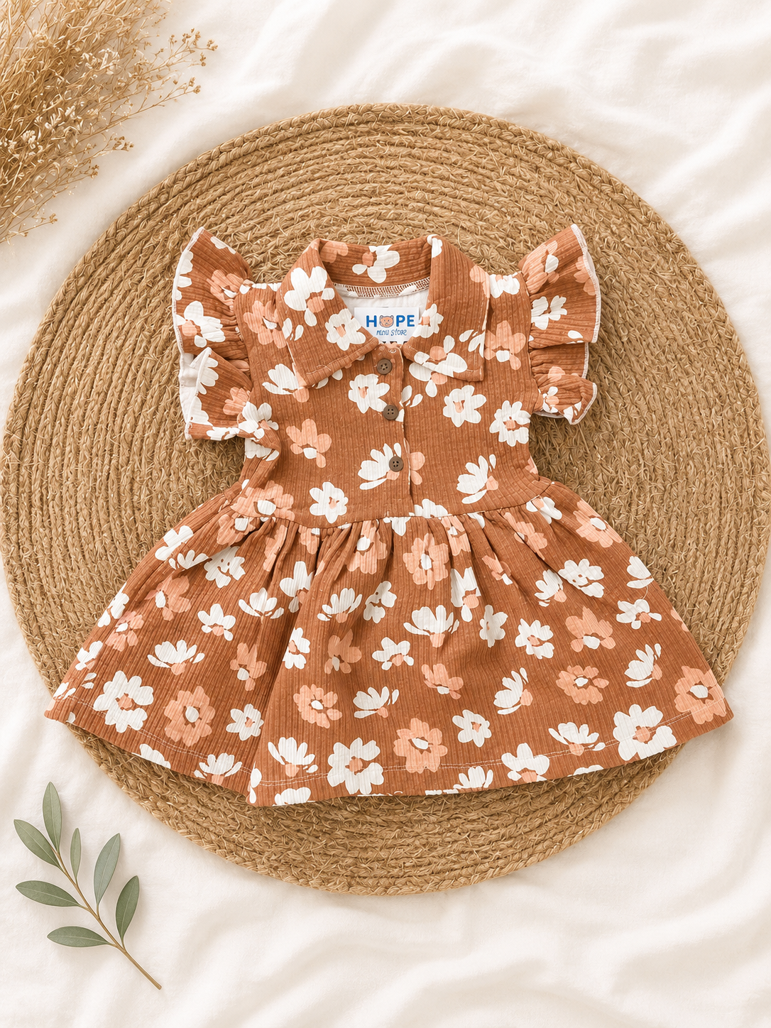 Brown Floral Stylish Frill Frock (6 Months to 36 Months)