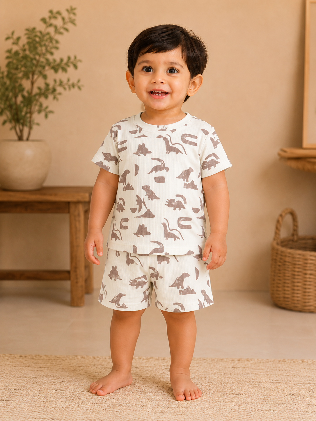 Brown Dino Shorts Sets (1 Years  to 6 Years)