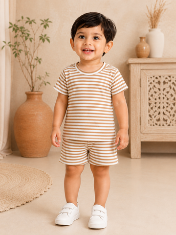 Brown Stripes Shorts Sets (1 Years  to 5 Years)