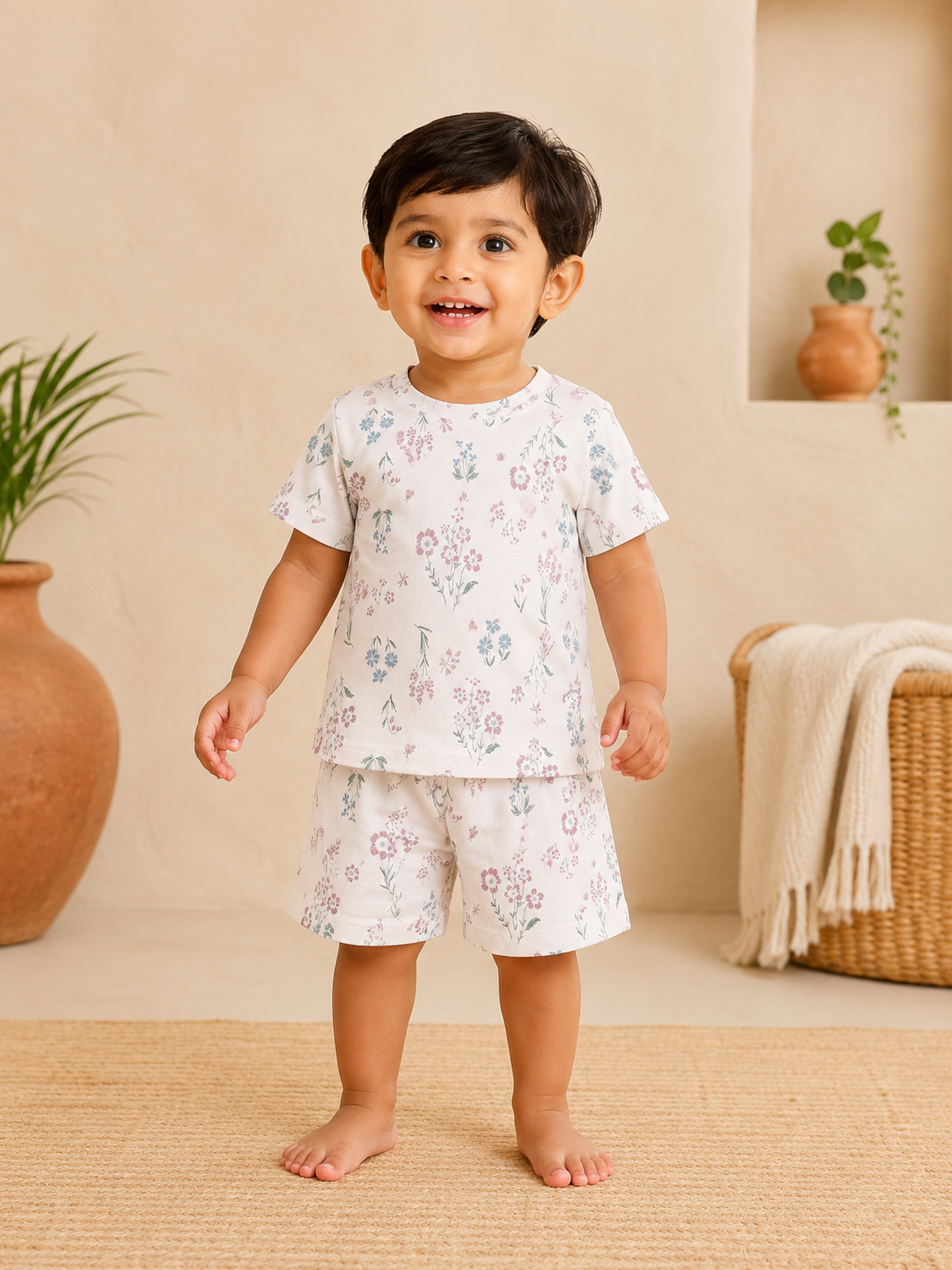 Pink Flowers Shorts Sets (1 Years  to 5 Years)
