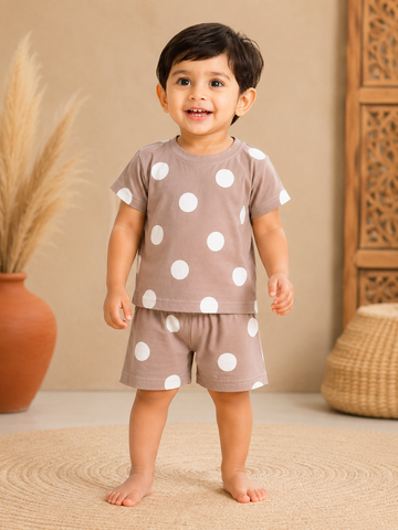Beige Dots Shorts Sets (1 Years  to 5 Years)