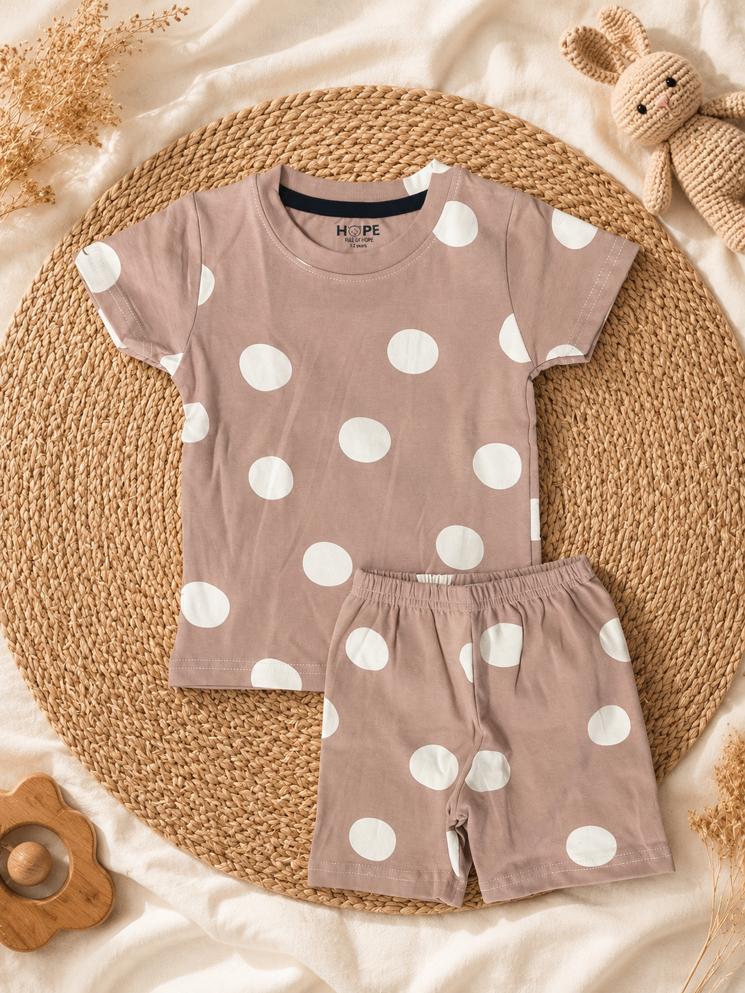 Beige Dots Shorts Sets (1 Years  to 5 Years)