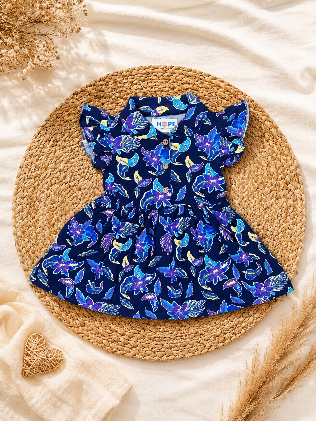 Navy Floral Stylish Frill Frock (6 Months to 36 Months)