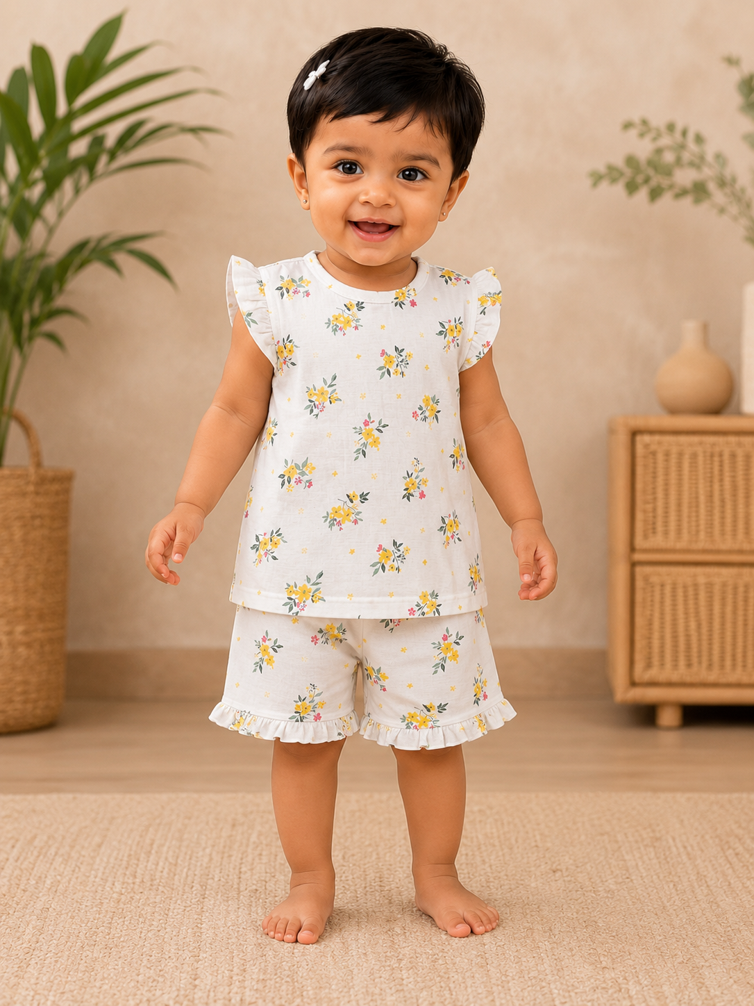 Yellow Floral Stylish Co-Ords (New Born to 36 Months)