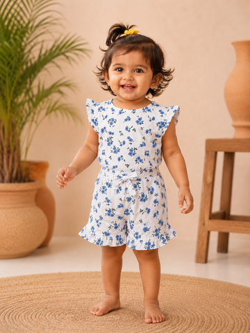 Blue Floral Stylish Co-Ords (New Born to 36 Months)